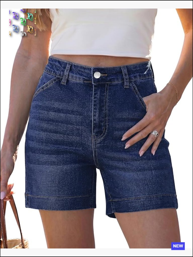High Waisted Stretchy Denim Shorts For Women 5" Inseam Jorts With Pockets